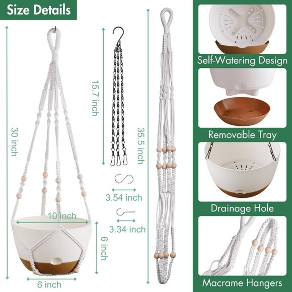Set of 2-10 Inch Hanging Planters for Indoor Plants with Self-Watering Includes - Picture 3 of 8